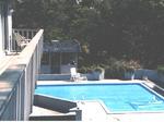 View of swimming pool from guest balcony.
