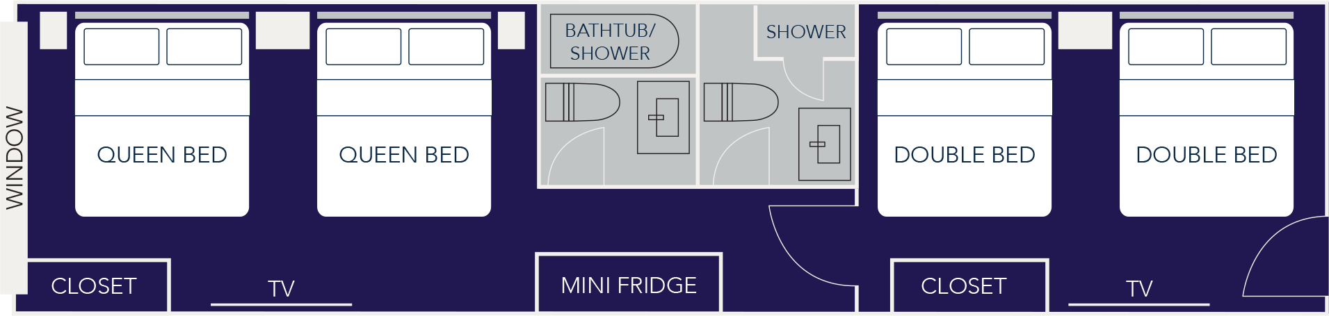 2 Queen Beds and 2 Double Beds American and Niagara Falls View with 2 Bathrooms - Floor 32